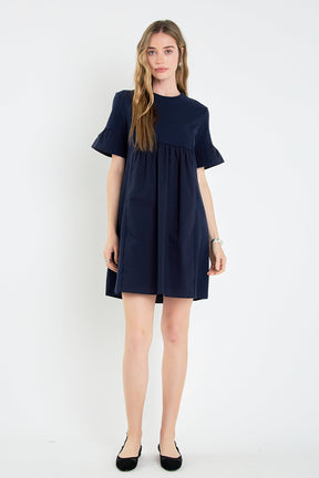 Mixed Media Ruffled Short-Sleeve Mini Dress