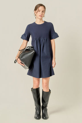 ENGLISH FACTORY - Mixed Media Ruffled Short-Sleeve Mini Dress - DRESSES available at Objectrare