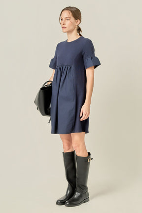 ENGLISH FACTORY - Mixed Media Ruffled Short-Sleeve Mini Dress - DRESSES available at Objectrare