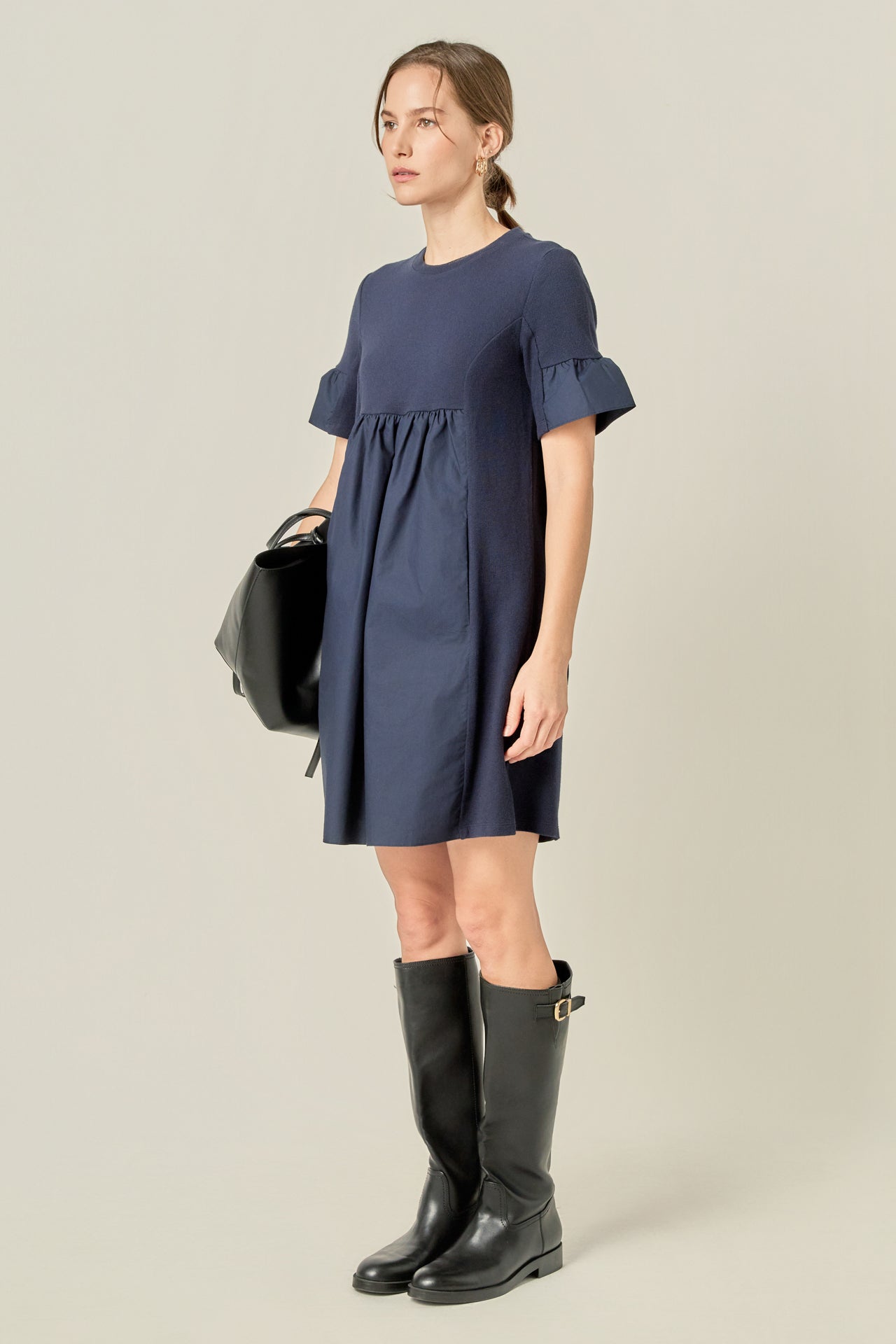 ENGLISH FACTORY - Mixed Media Ruffled Short-Sleeve Mini Dress - DRESSES available at Objectrare