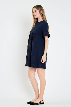 Mixed Media Ruffled Short-Sleeve Mini Dress