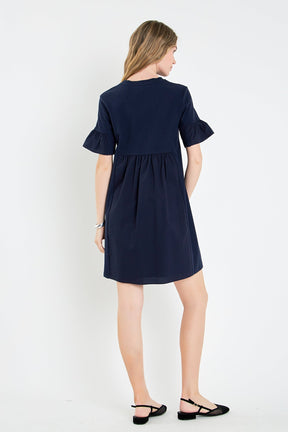 Mixed Media Ruffled Short-Sleeve Mini Dress