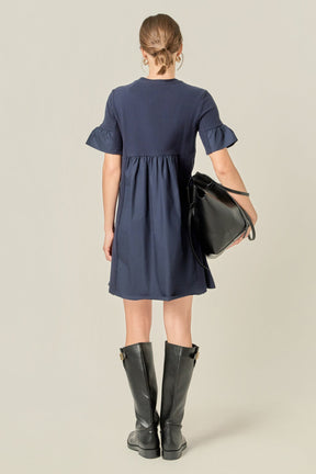 ENGLISH FACTORY - Mixed Media Ruffled Short-Sleeve Mini Dress - DRESSES available at Objectrare