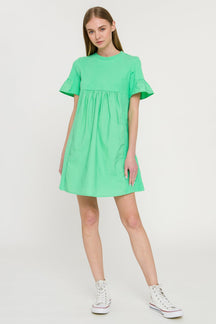 English Factory - Mixed Media Short-Sleeve Mini Dress