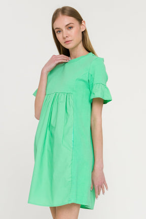 Mixed Media Short-Sleeve Mini Dress