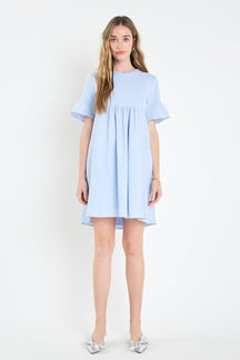 Mixed Media Ruffled Short-Sleeve Mini Dress