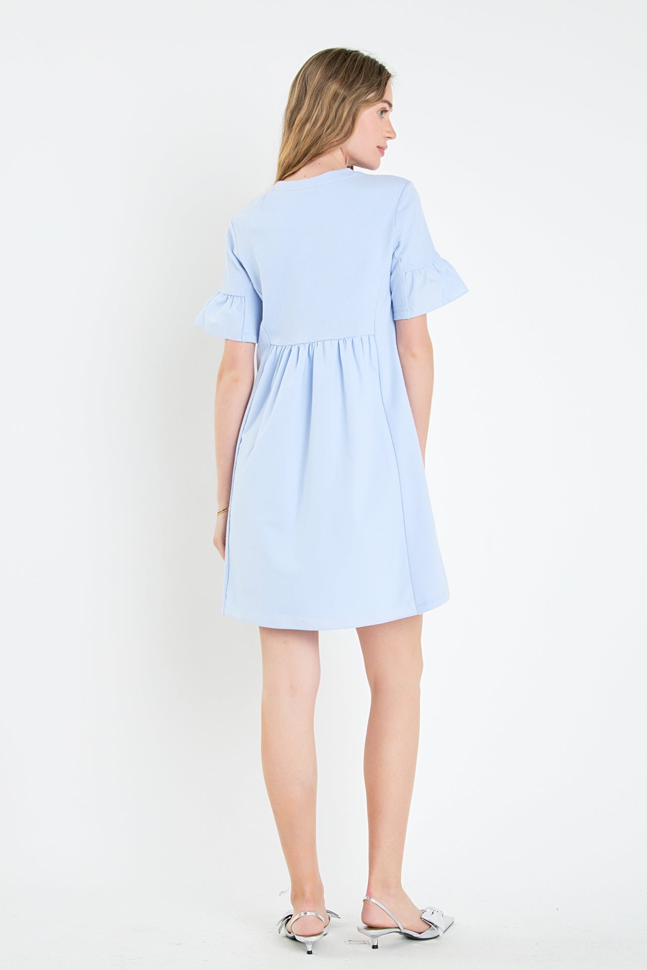 Mixed Media Ruffled Short-Sleeve Mini Dress