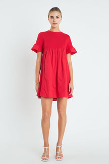 Mixed Media Ruffled Short-Sleeve Mini Dress