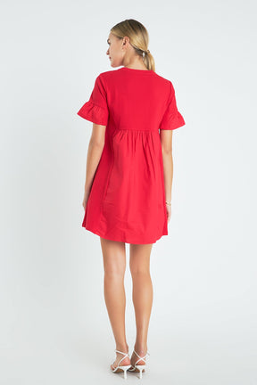 Mixed Media Ruffled Short-Sleeve Mini Dress