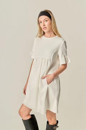 ENGLISH FACTORY - Mixed Media Ruffled Short-Sleeve Mini Dress - DRESSES available at Objectrare