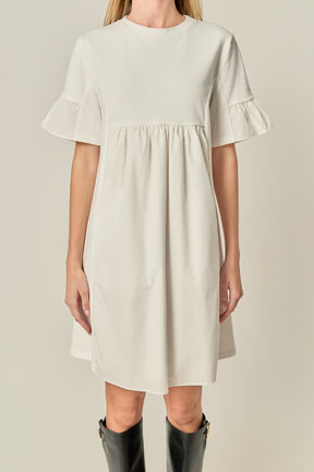 ENGLISH FACTORY - Mixed Media Ruffled Short-Sleeve Mini Dress - DRESSES available at Objectrare