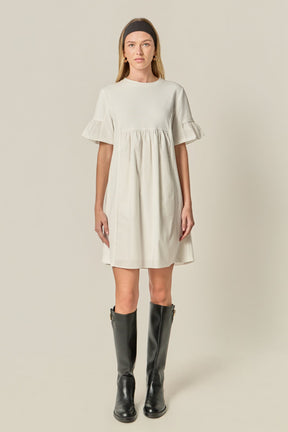 ENGLISH FACTORY - Mixed Media Ruffled Short-Sleeve Mini Dress - DRESSES available at Objectrare