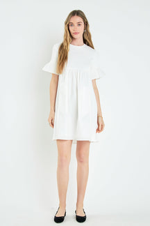 Mixed Media Ruffled Short-Sleeve Mini Dress
