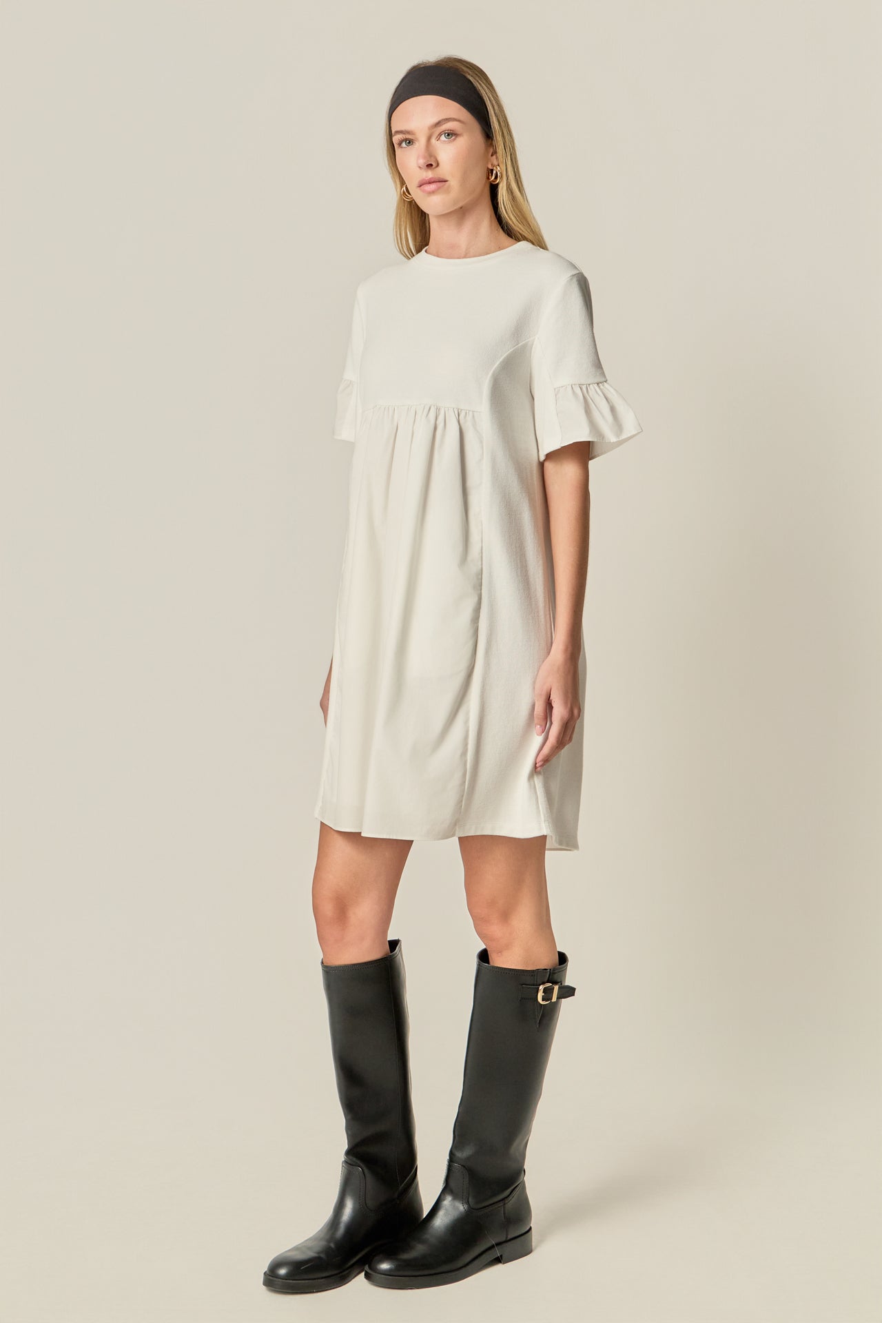 ENGLISH FACTORY - Mixed Media Ruffled Short-Sleeve Mini Dress - DRESSES available at Objectrare