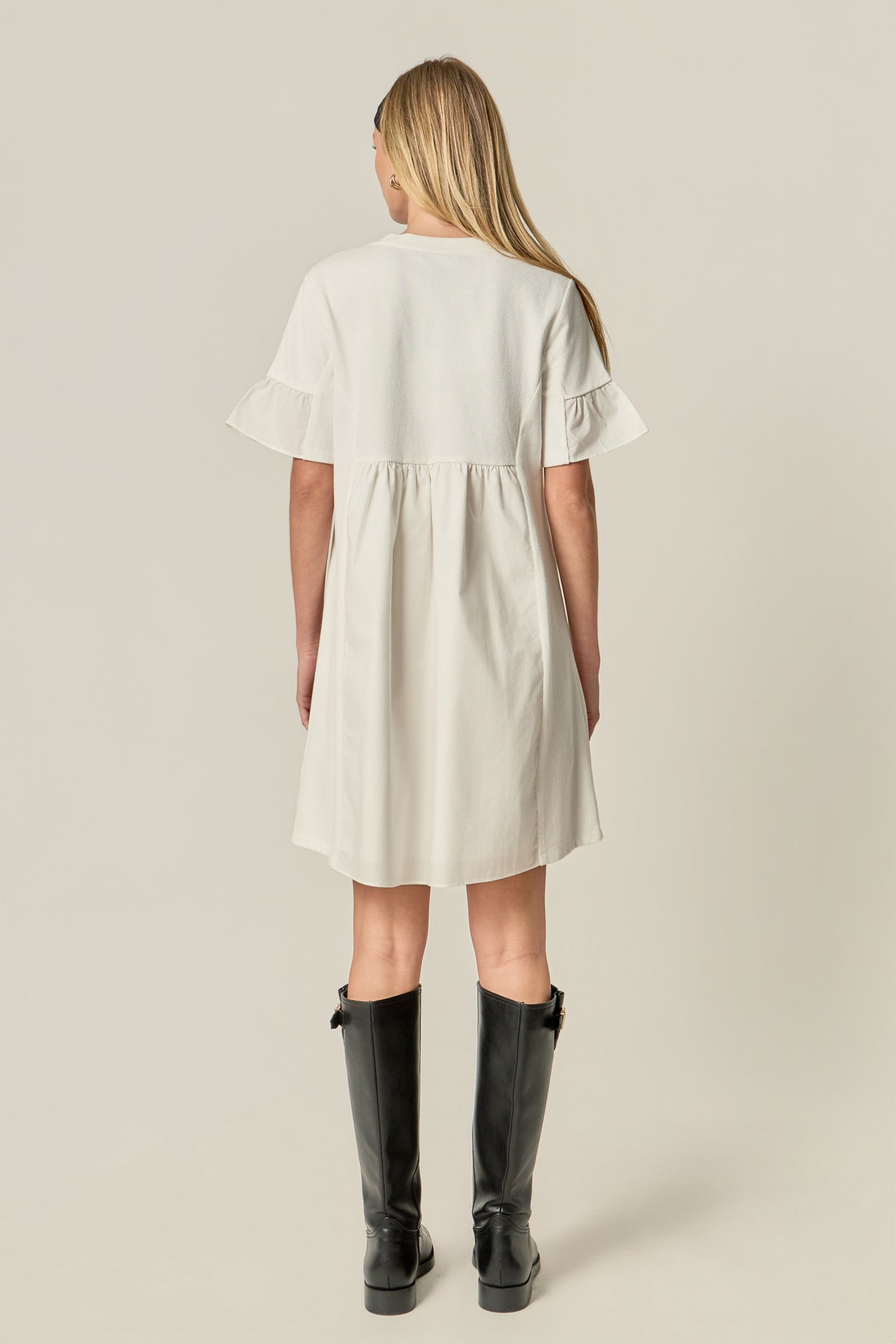ENGLISH FACTORY - Mixed Media Ruffled Short-Sleeve Mini Dress - DRESSES available at Objectrare
