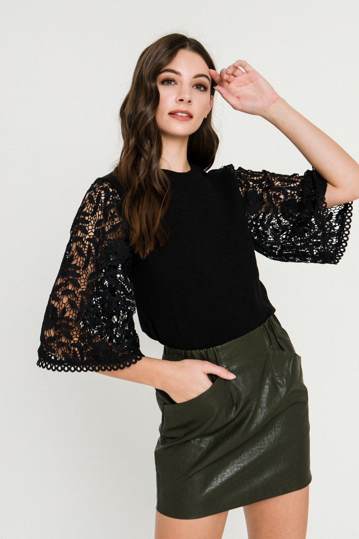 Knit Top with Crochet Bell Sleeves