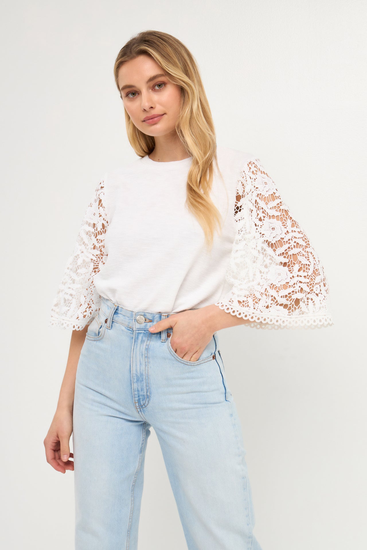 Knit Top with Crochet Bell Sleeves