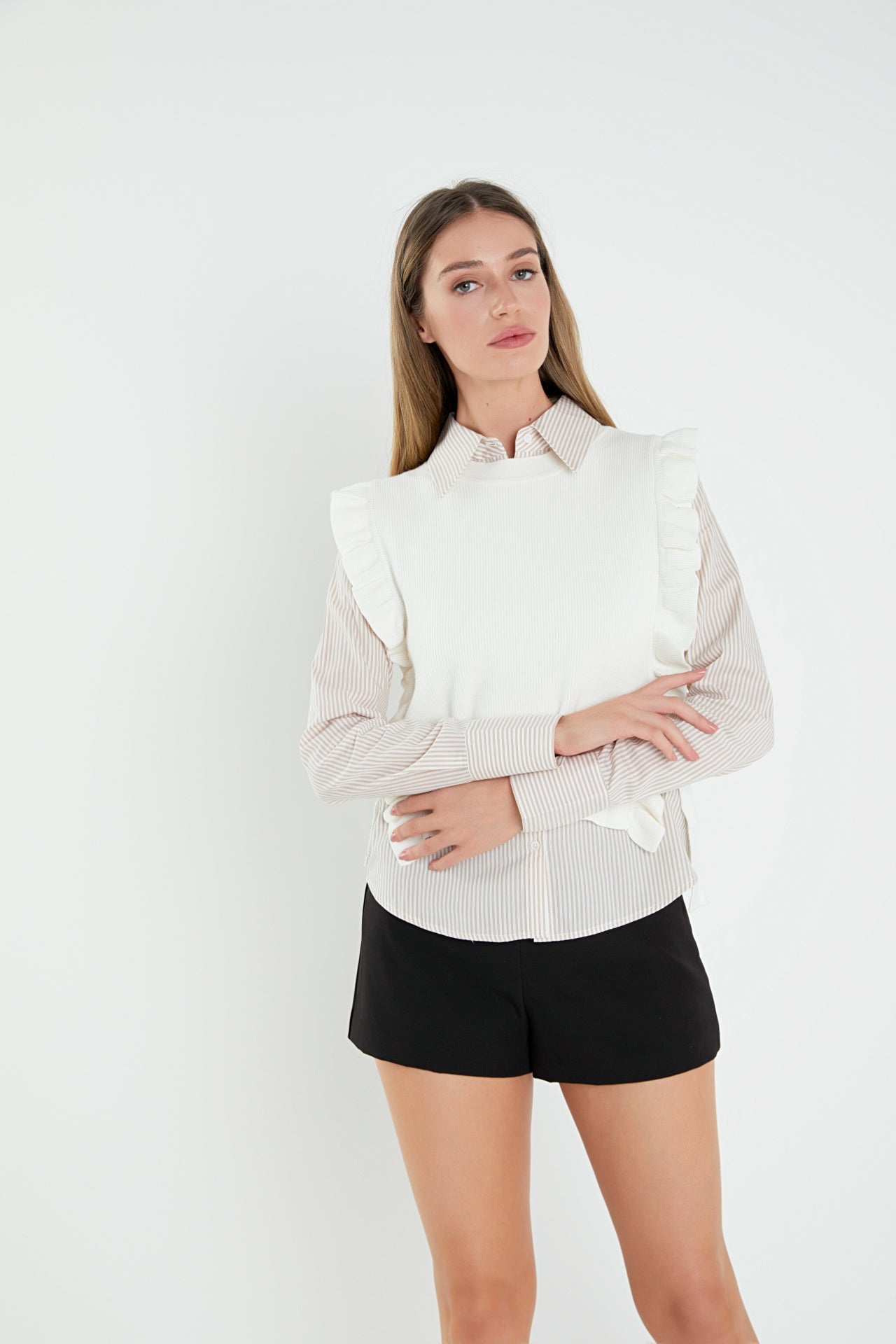 ENGLISH FACTORY - Poplin Shirt With Detachable Knit Vest - TOPS available at Objectrare