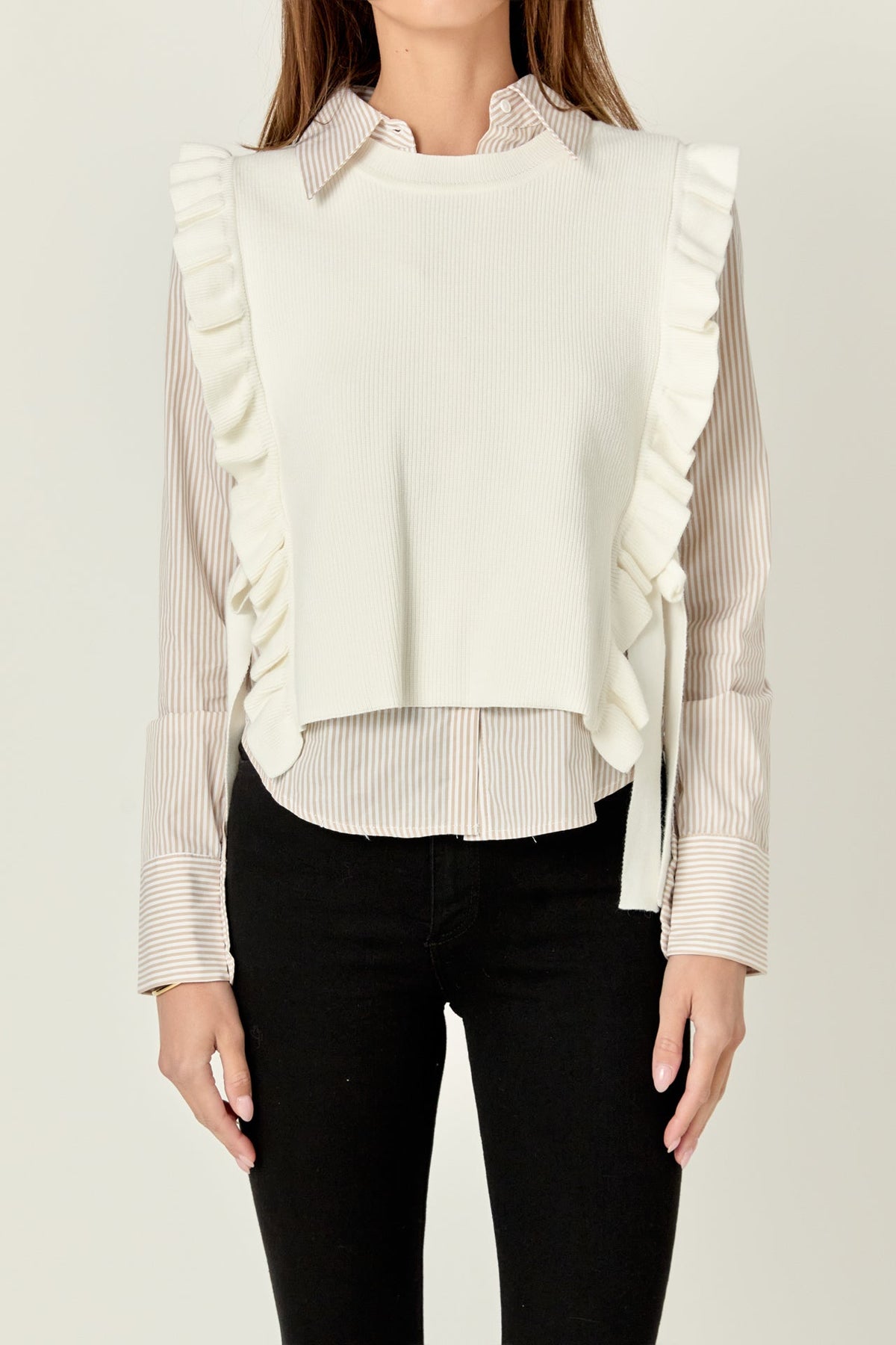 ENGLISH FACTORY - Poplin Shirt With Detachable Knit Vest - SHIRTS & BLOUSES available at Objectrare