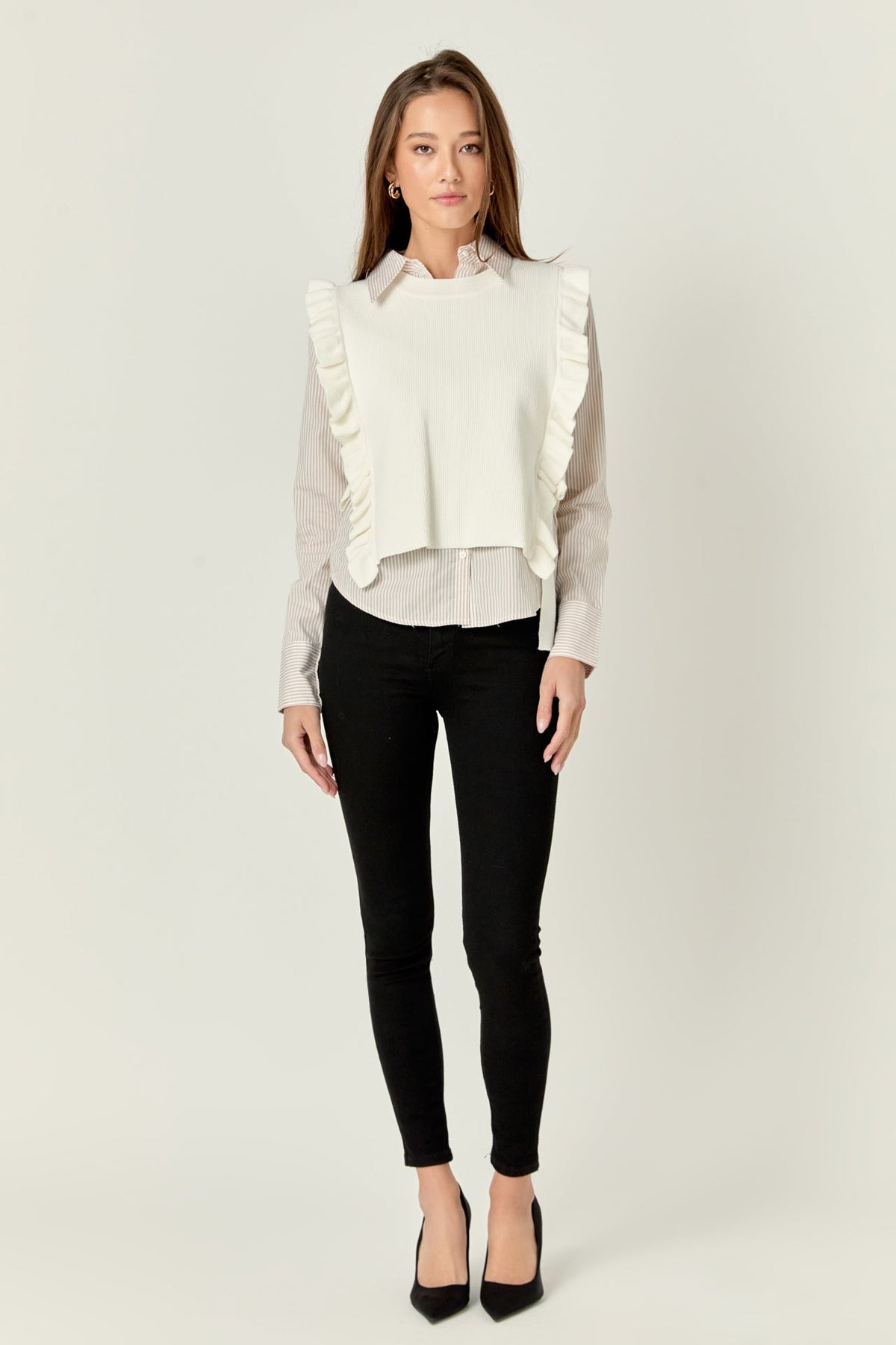 ENGLISH FACTORY - Poplin Shirt With Detachable Knit Vest - SHIRTS & BLOUSES available at Objectrare