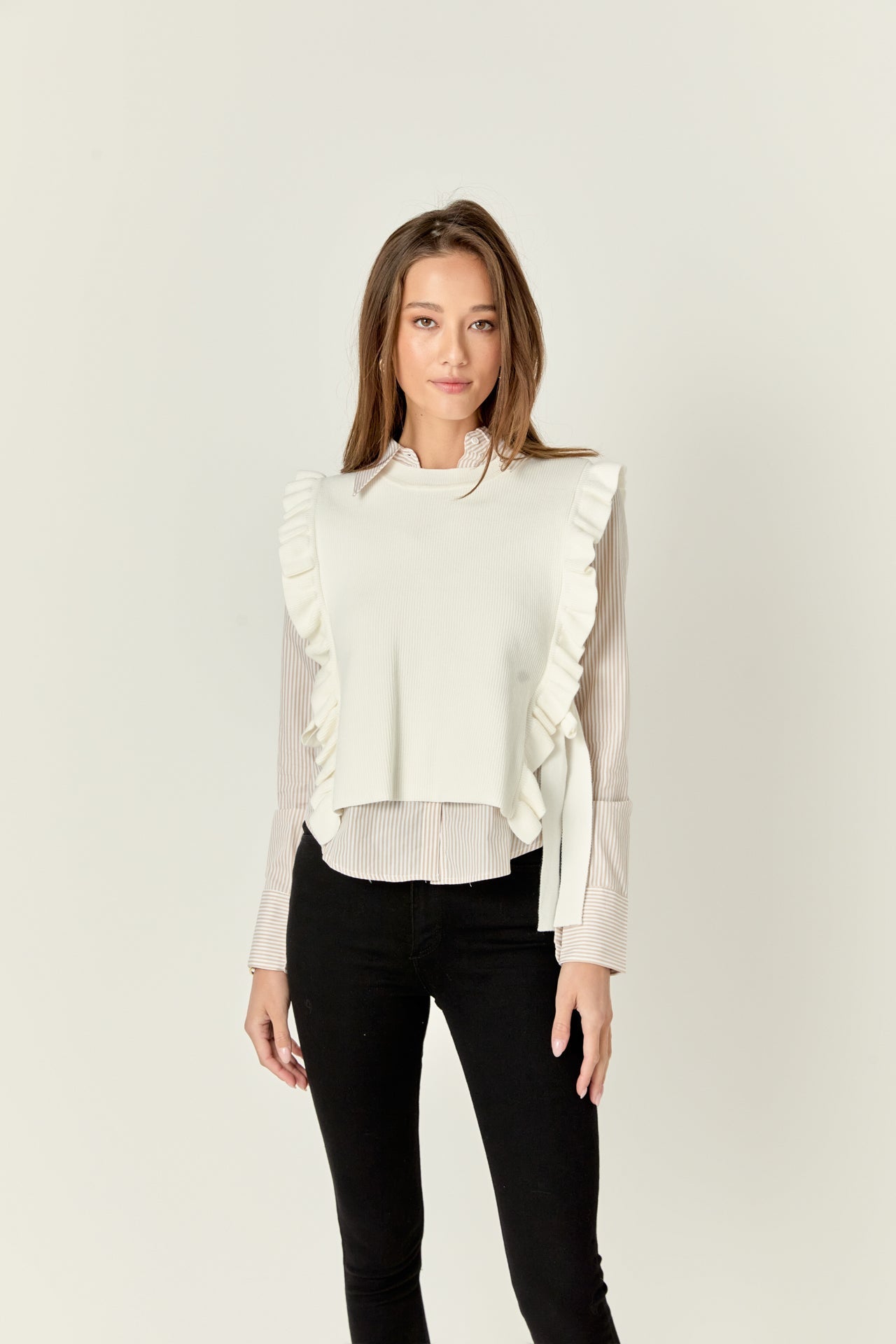 ENGLISH FACTORY - Poplin Shirt With Detachable Knit Vest - BLOUSES available at Objectrare