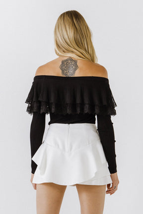 ENGLISH FACTORY - Lace Ruffle Off-The-Shoulder Top - SWEATERS & KNITS available at Objectrare