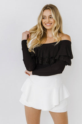 ENGLISH FACTORY - Lace Ruffle Off-The-Shoulder Top - SWEATERS & KNITS available at Objectrare