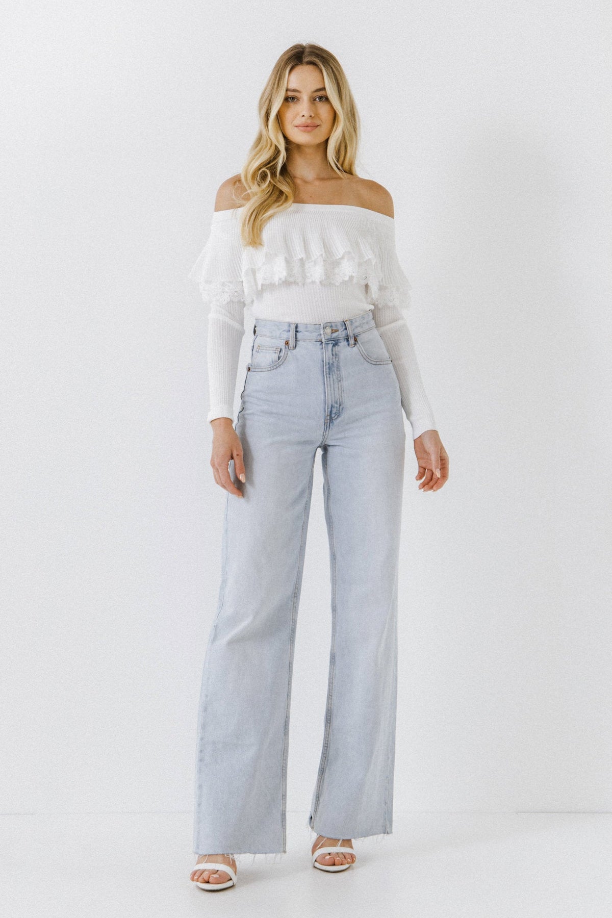 Lace Ruffle Off-The-Shoulder Top
