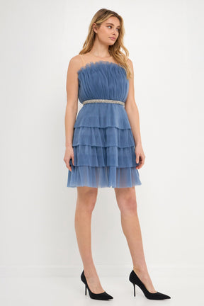 ENDLESS ROSE - Endless Rose - Tulle Tiered Mini Dress with Jeweled Belt - DRESSES available at Objectrare