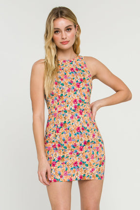 ENDLESS ROSE - Floral Fitted Mini Dress with Back Cutout - DRESSES available at Objectrare