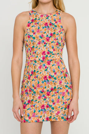 ENDLESS ROSE - Floral Fitted Mini Dress with Back Cutout - DRESSES available at Objectrare
