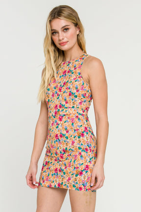 ENDLESS ROSE - Floral Fitted Mini Dress with Back Cutout - DRESSES available at Objectrare