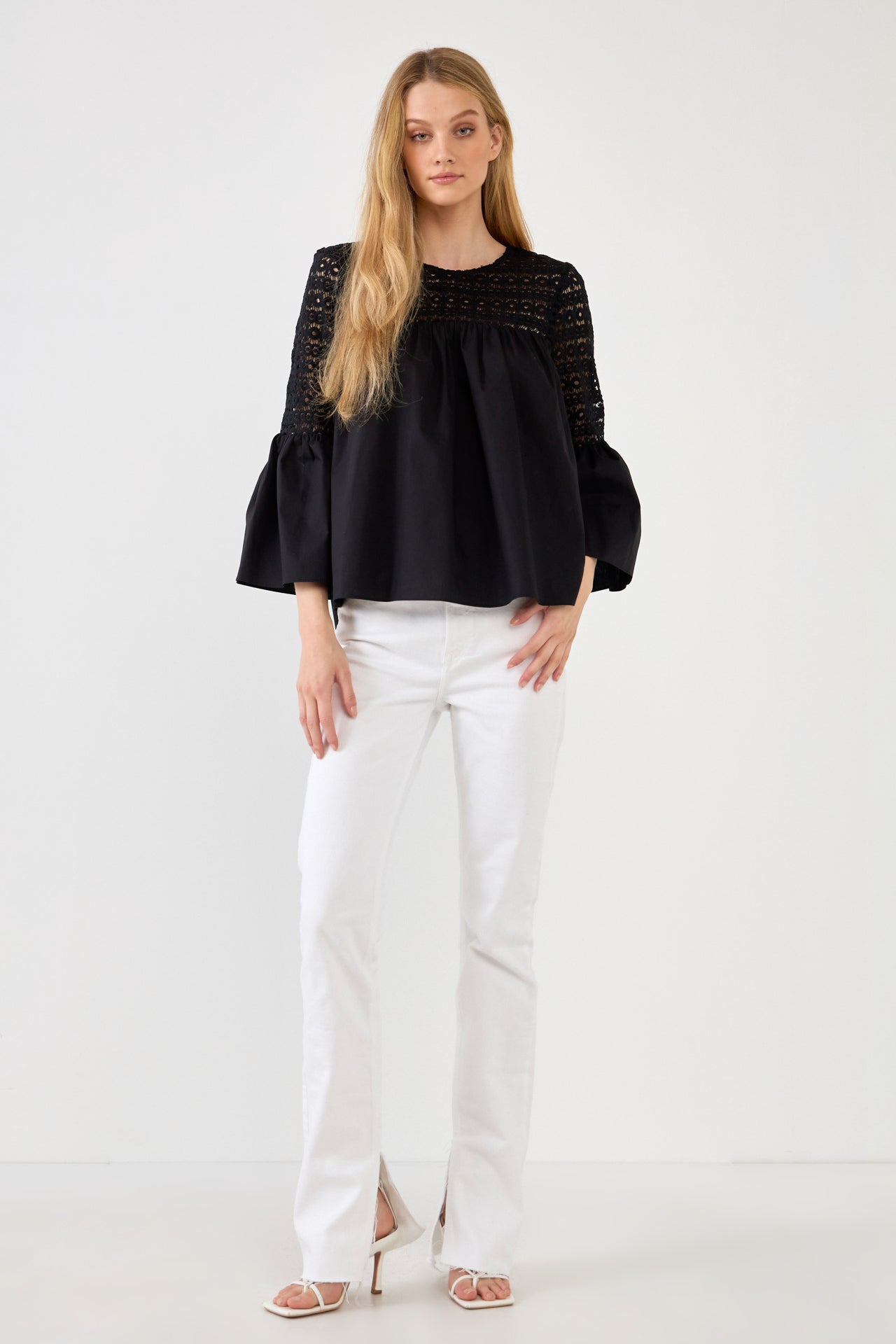 ENDLESS ROSE - Endless Rose - Lace with Poplin Bell Sleeve Blouse - SHIRTS & BLOUSES available at Objectrare