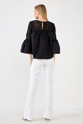 ENDLESS ROSE - Lace with Poplin Bell Sleeve Blouse - SHIRTS & BLOUSES available at Objectrare