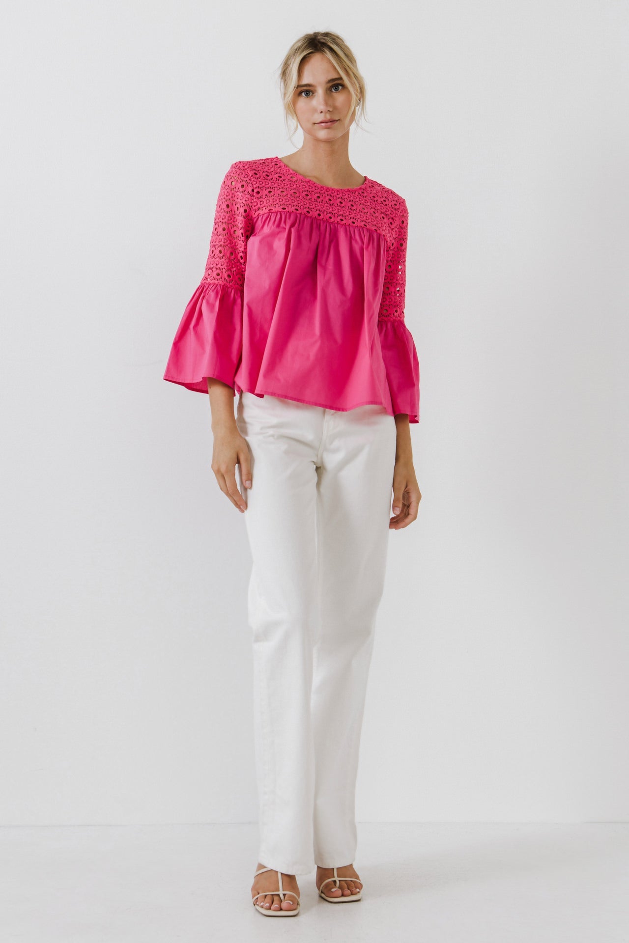 ENDLESS ROSE - Lace with Poplin Bell Sleeve Blouse - SHIRTS & BLOUSES available at Objectrare