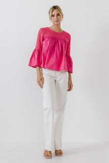 ENDLESS ROSE - Lace with Poplin Bell Sleeve Blouse - SHIRTS & BLOUSES available at Objectrare