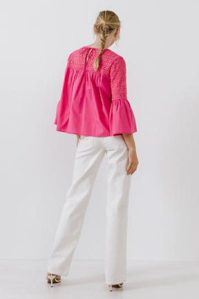 ENDLESS ROSE - Endless Rose - Lace with Poplin Bell Sleeve Blouse - SHIRTS & BLOUSES available at Objectrare