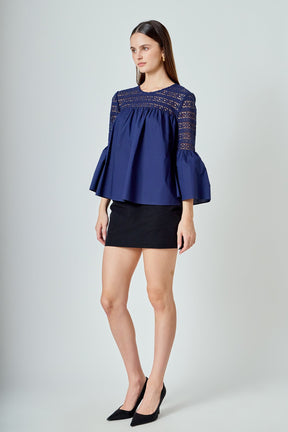 ENDLESS ROSE - Lace with Poplin Bell Sleeve Blouse - SHIRTS & BLOUSES available at Objectrare