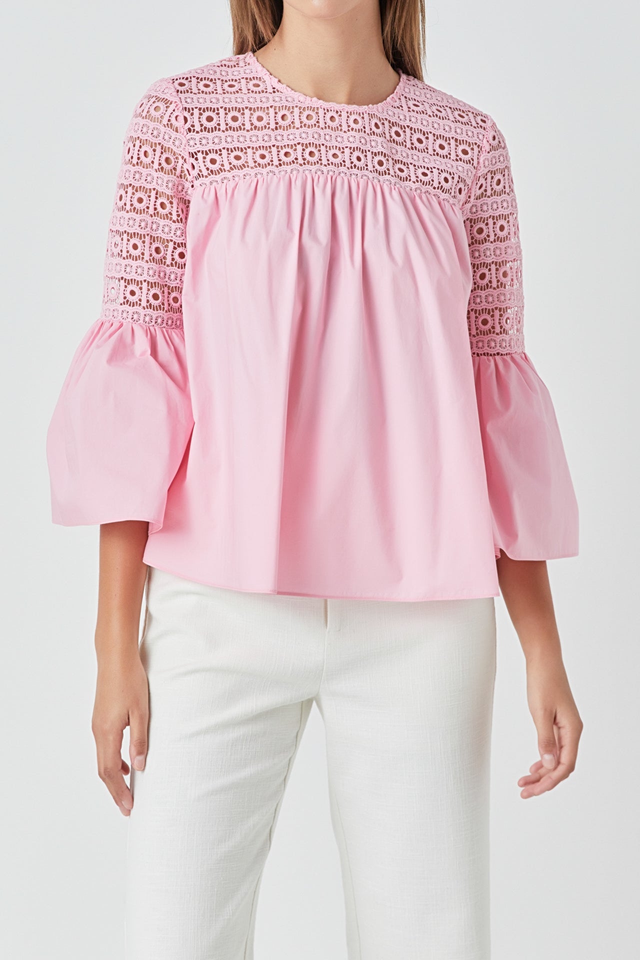 ENDLESS ROSE - Endless Rose - Lace with Poplin Bell Sleeve Blouse - SHIRTS & BLOUSES available at Objectrare