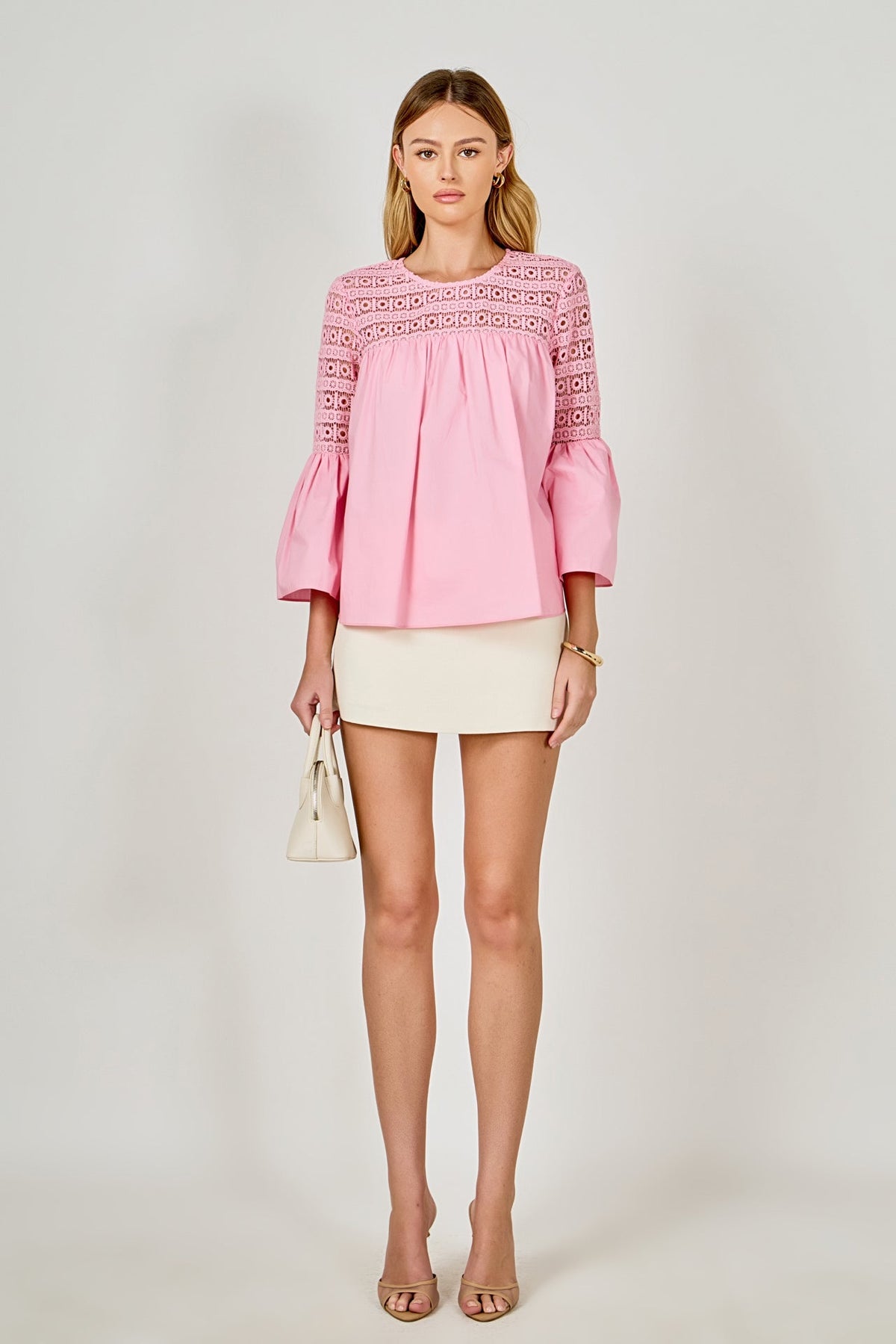 ENDLESS ROSE - Lace with Poplin Bell Sleeve Blouse - SHIRTS & BLOUSES available at Objectrare