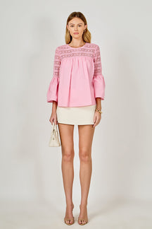 ENDLESS ROSE - Lace with Poplin Bell Sleeve Blouse - SHIRTS & BLOUSES available at Objectrare
