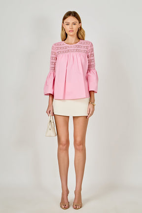 ENDLESS ROSE - Lace with Poplin Bell Sleeve Blouse - SHIRTS & BLOUSES available at Objectrare