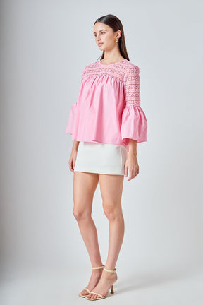 ENDLESS ROSE - Lace with Poplin Bell Sleeve Blouse - SHIRTS & BLOUSES available at Objectrare