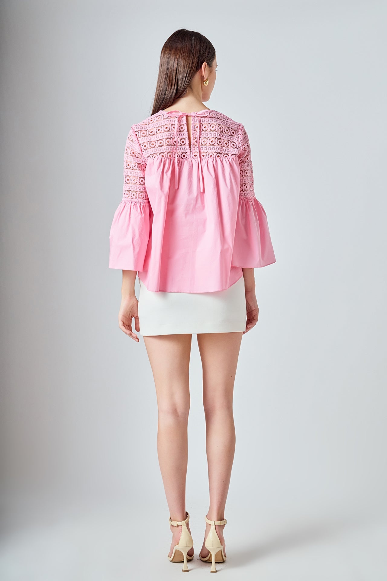 ENDLESS ROSE - Lace with Poplin Bell Sleeve Blouse - SHIRTS & BLOUSES available at Objectrare