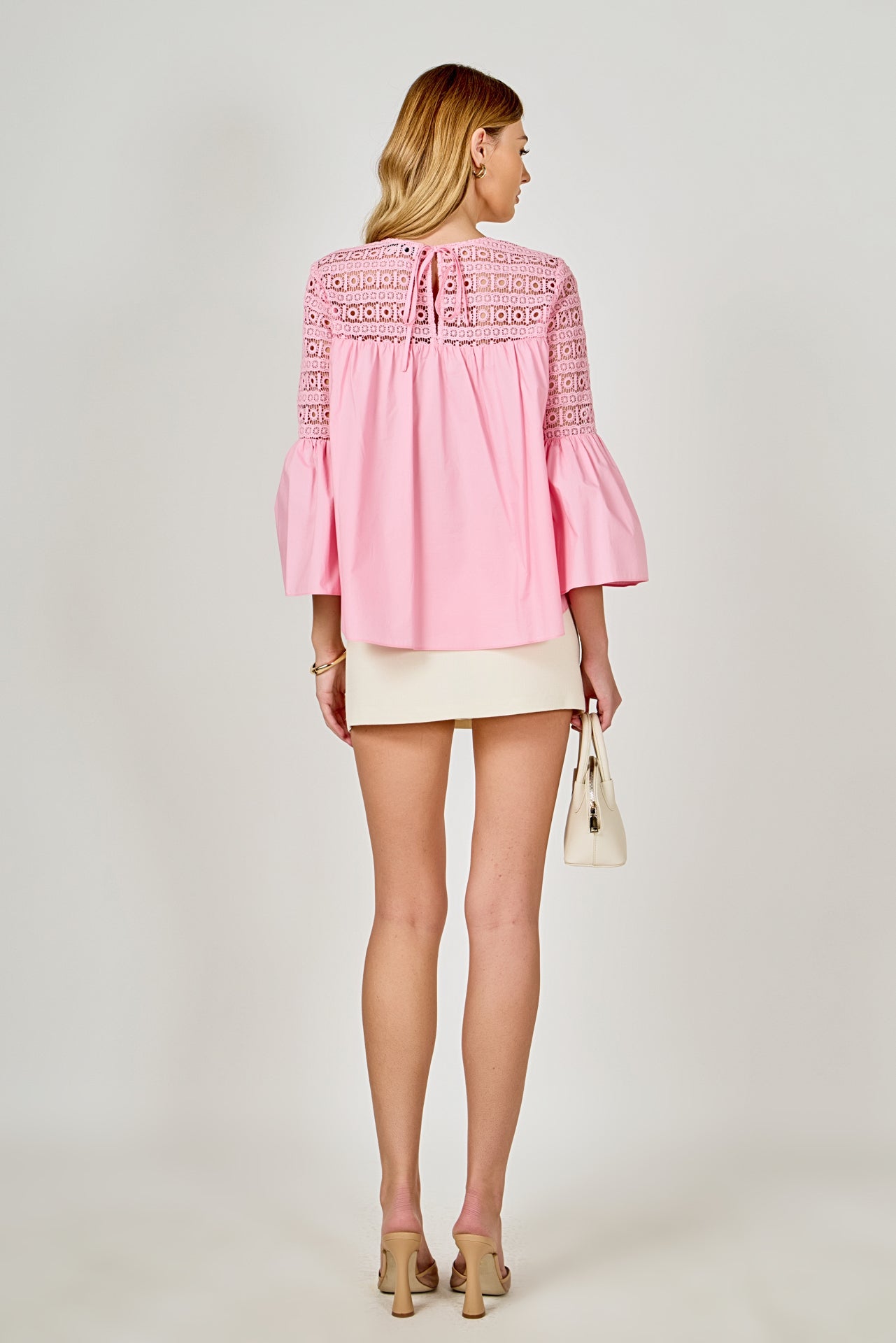 ENDLESS ROSE - Lace with Poplin Bell Sleeve Blouse - SHIRTS & BLOUSES available at Objectrare
