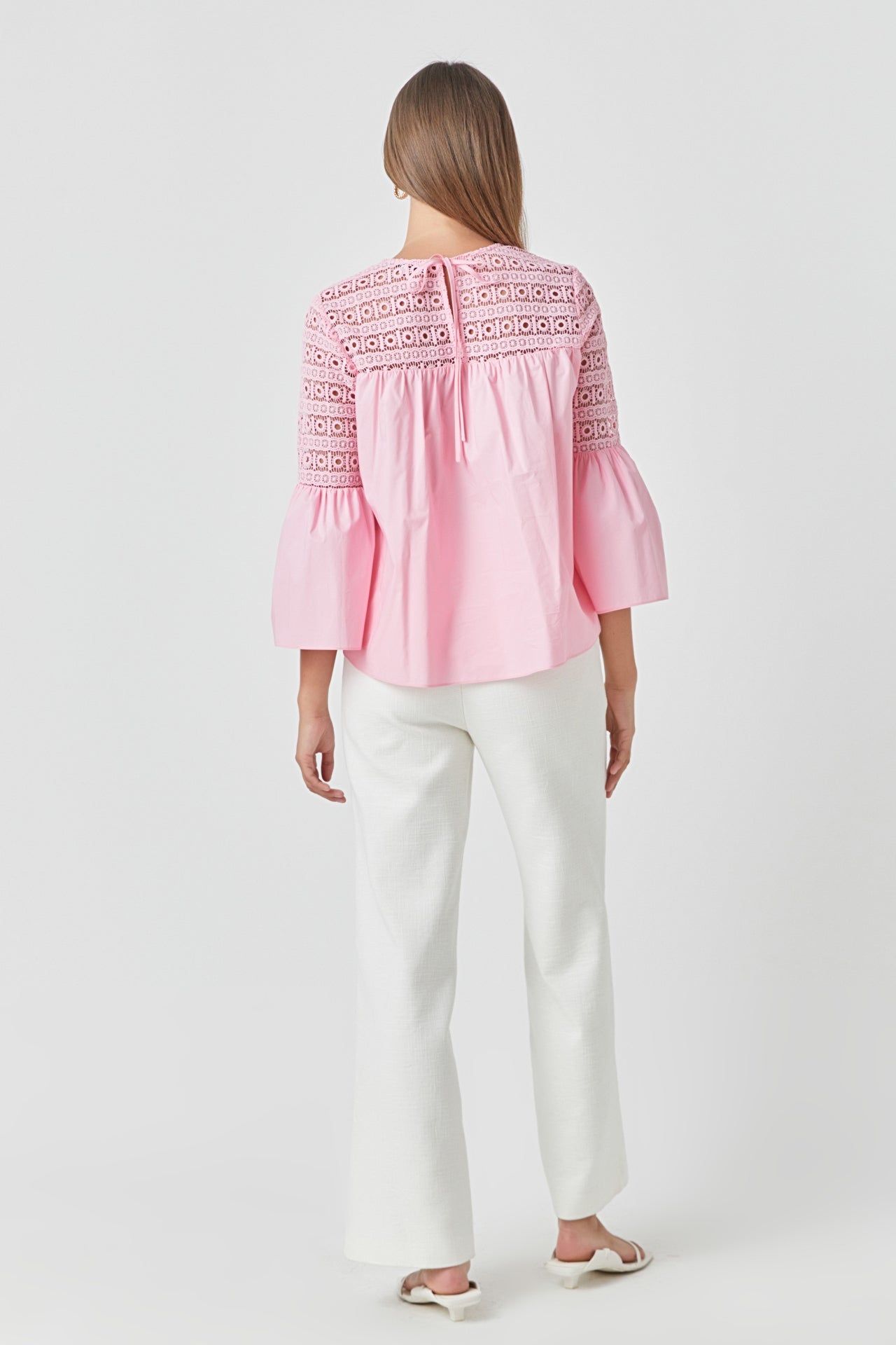 ENDLESS ROSE - Endless Rose - Lace with Poplin Bell Sleeve Blouse - SHIRTS & BLOUSES available at Objectrare