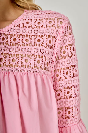ENDLESS ROSE - Lace with Poplin Bell Sleeve Blouse - SHIRTS & BLOUSES available at Objectrare