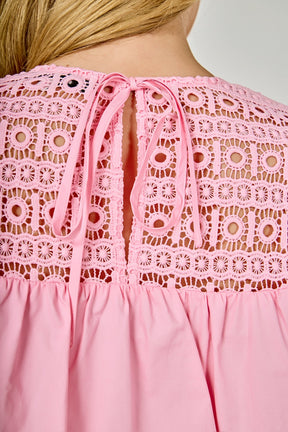 ENDLESS ROSE - Lace with Poplin Bell Sleeve Blouse - SHIRTS & BLOUSES available at Objectrare