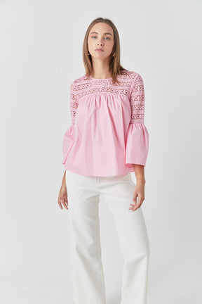 ENDLESS ROSE - Endless Rose - Lace with Poplin Bell Sleeve Blouse - SHIRTS & BLOUSES available at Objectrare