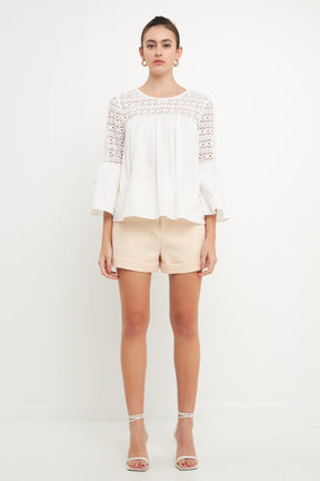 ENDLESS ROSE - Lace with Poplin Bell Sleeve Blouse - SHIRTS & BLOUSES available at Objectrare